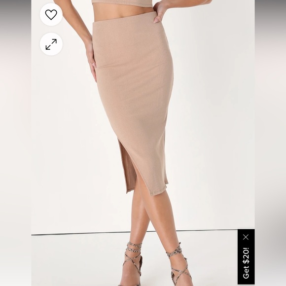 Lulu’s Set For Life Tan Bodycon Midi Skirt—M - Picture 2 of 12